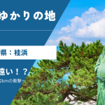 桂浜に立つ坂本龍馬像と青い海。龍馬の生家から徒歩12kmの距離感を伝えるイメージ画像