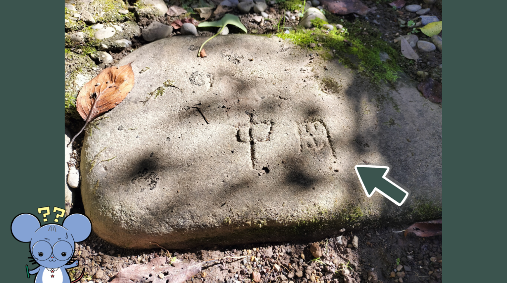 松林寺の境内で見つかった「中岡」という文字が刻まれた謎の石。幼い慎太郎のいたずら書きか、ゆかりの品か、歴史のロマンを掻き立てる現地の写真。
