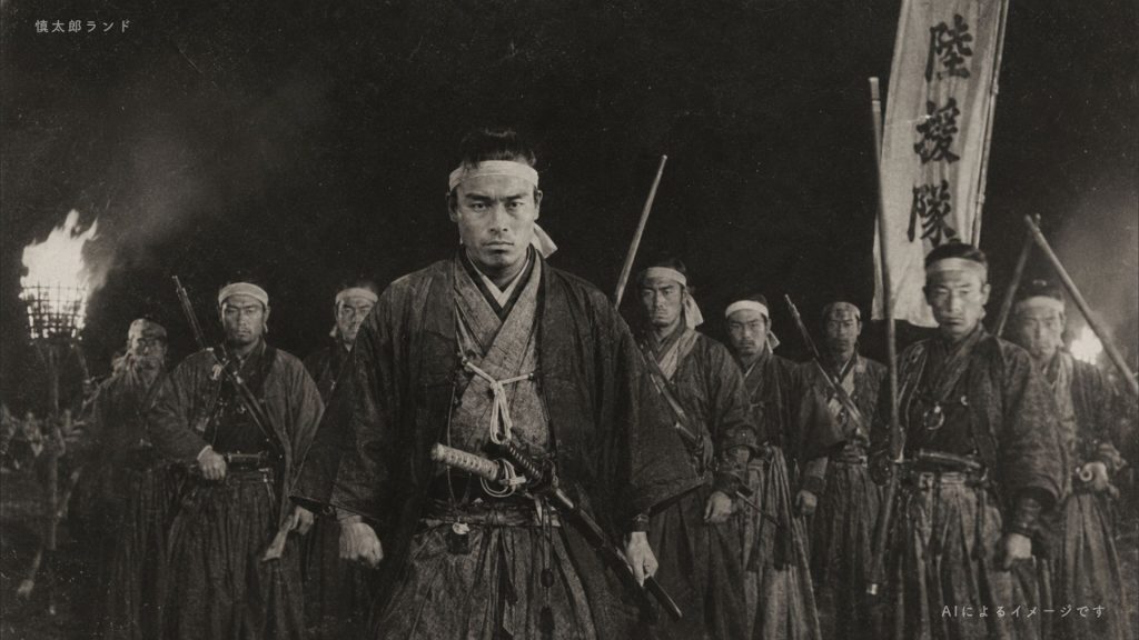夜間に武装して集まる陸援隊士たちを表現したAIによるイメージ